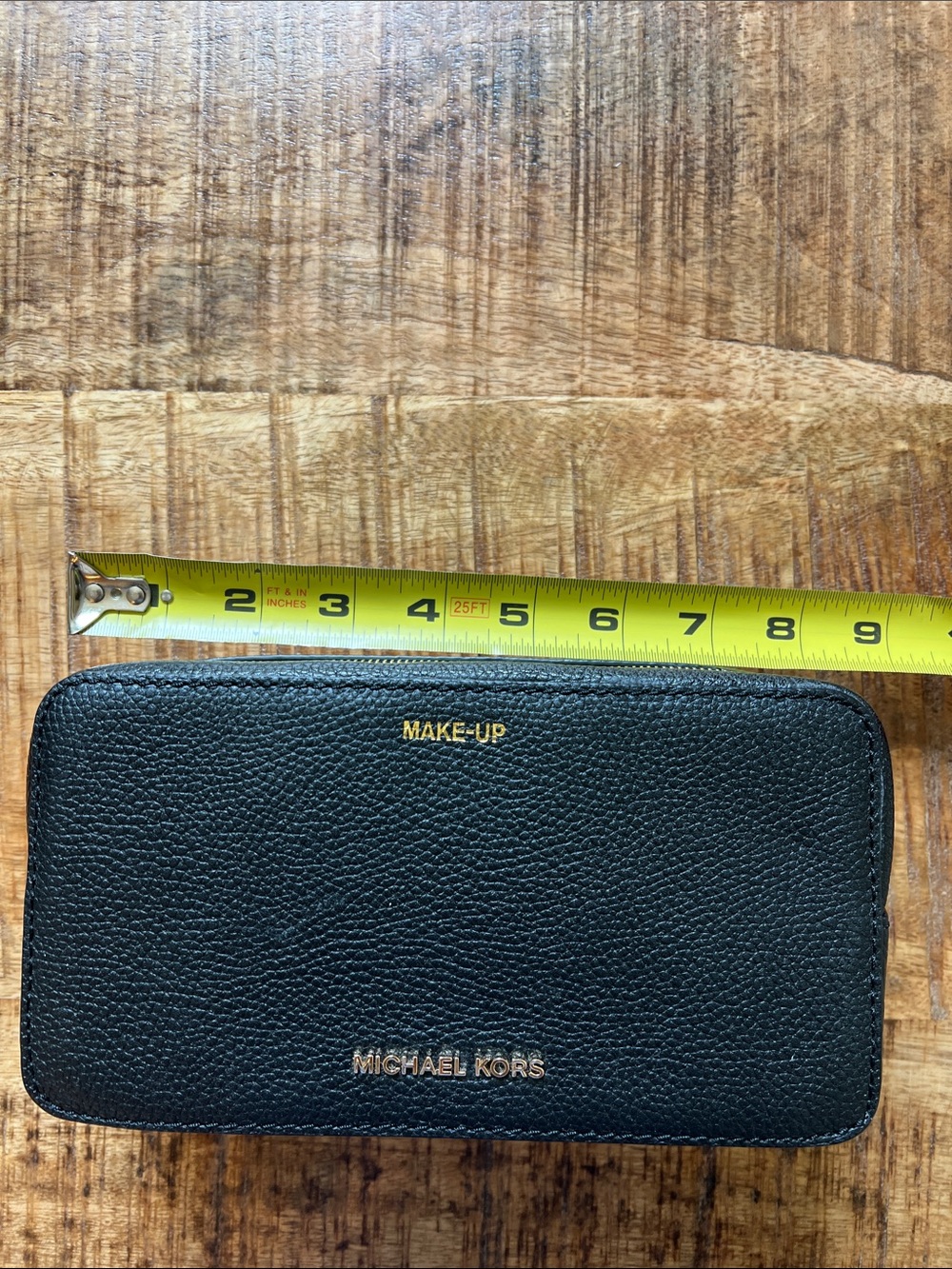 Michael Kors Black Leather Zip Makeup Organizer with Gold Logo brand new